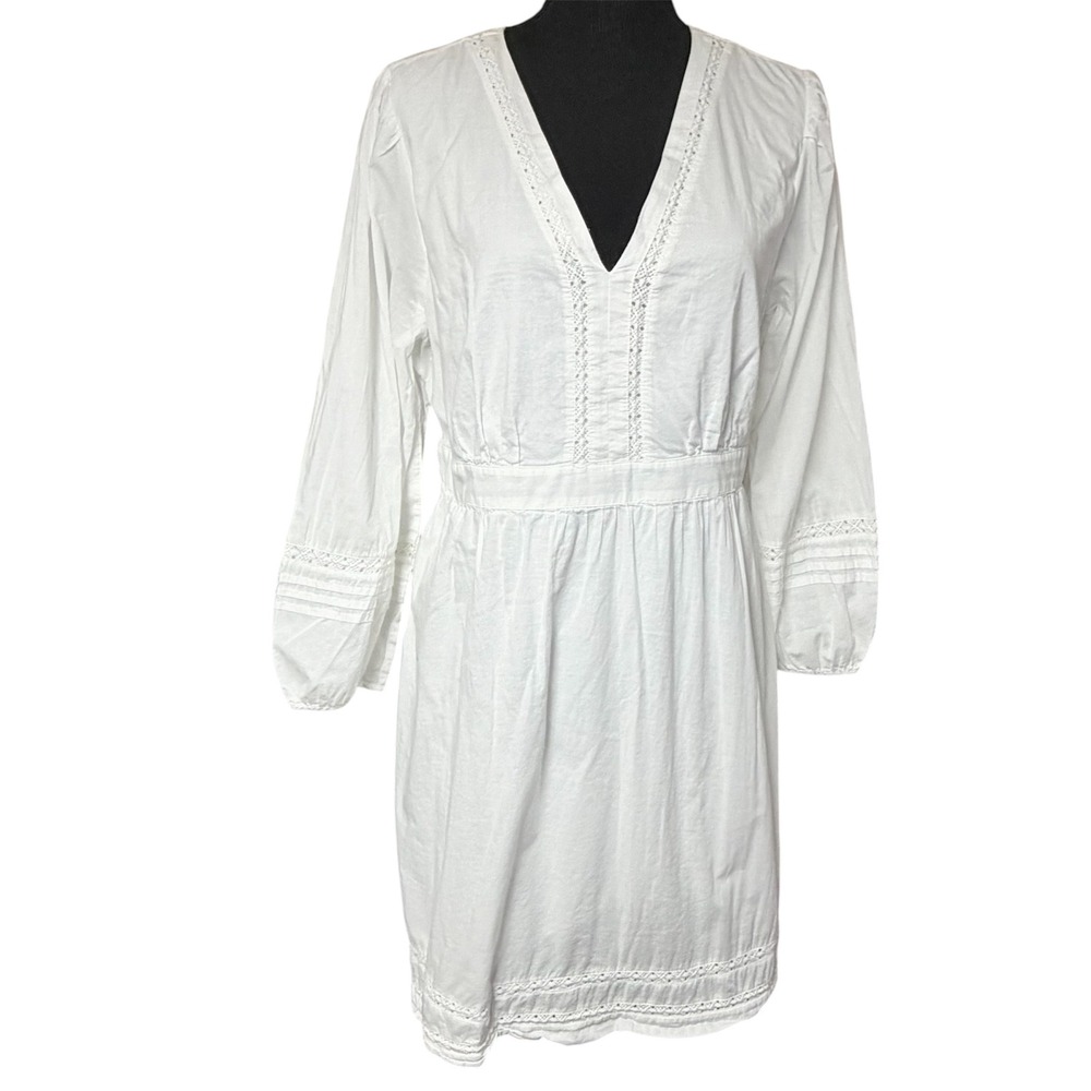 J Crew Factory White V Neck Crochet Embroidery Trim Mini Dress
